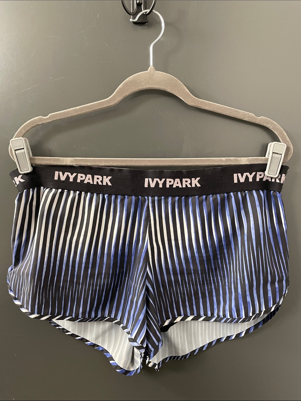 IVY PARK Black & Blue Striped Athletic Shorts